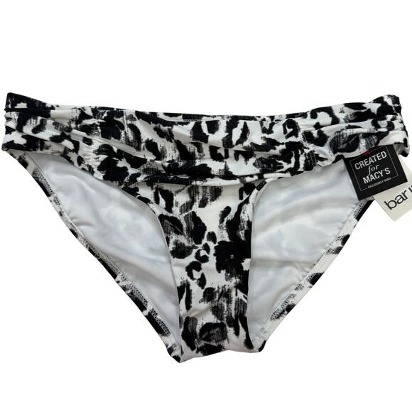 Bar III Side Tab Hipster Bikini Bottom Size S White Black Spot Leopard New - Picture 1 of 5